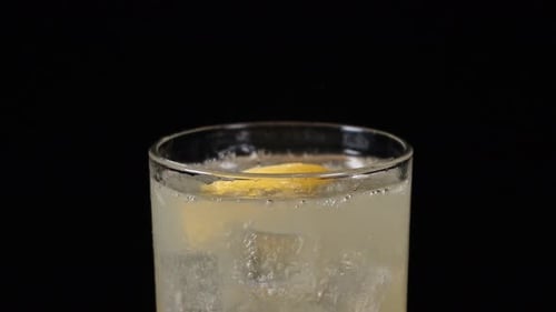 Lemon Slices Falling Into Glass of Iced Drink