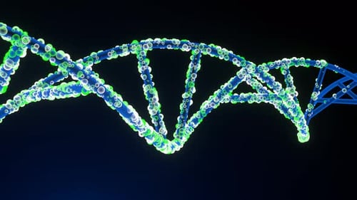 Animated Glowing DNA Strand with Bubbles