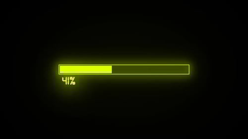 Yellow color loading bar animation . Processing 0 to 100 present.