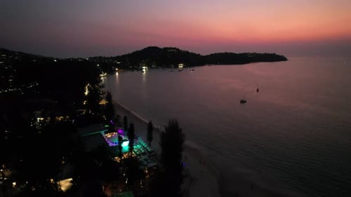 Aerial View of Bang Tao Beach at Sunset in Phuket Thailand