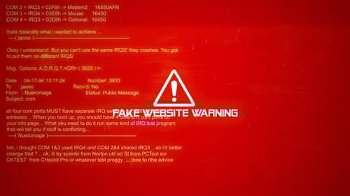 Texto de advertencia de sitio web falso en la pantalla de fondo de hackeo
