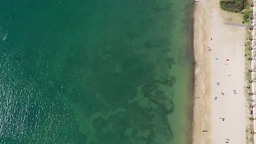 Straight down aerial footage of the beautiful village of Sant Antoni de Portmany in Ibiza Spain
