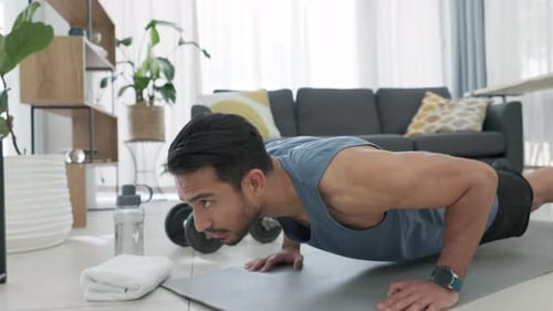 Man Doing Pushups During Home Workout