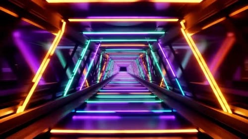 Futuristic Neon Light Tunnel 3D Motion Background