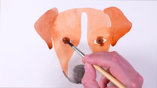 Painting Watercolor Dog Face with Brush