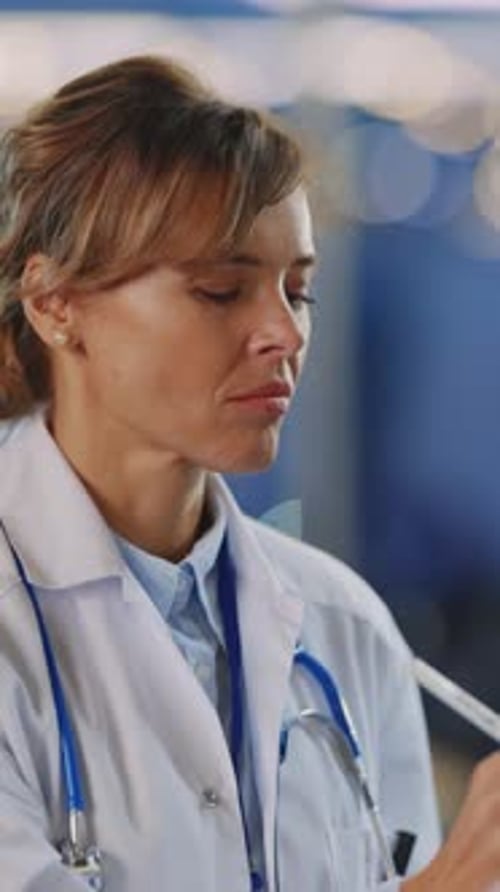 Serious Woman Doctor in Hospital Mid Shot