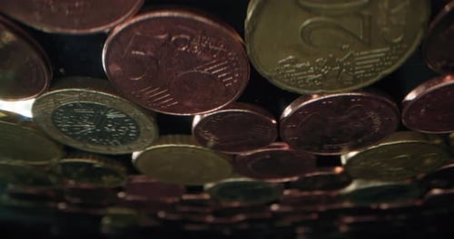 Close Up Display of Various Denomination Euro Coins