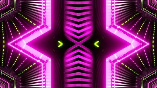 Lime And Pink Neon Glowing Hexagon Futuristic Kaleidoscope Background Vj Loop In 4K