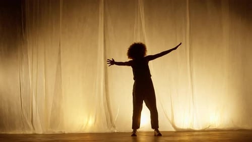Stylish Woman Dancing on a Lit Stage