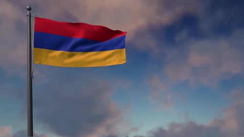 Realistic Waving Flag of Armenia against Blue Sky
