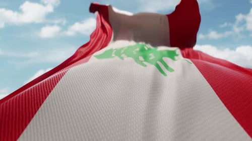 Realistic Lebanon Flag Waving in the Wind with Blue Sky