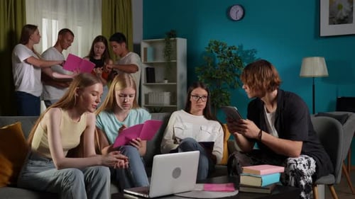 Students Studying Together in a Bright Living Room