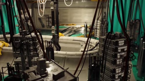 Detailed View of a Futuristic Lab with Equipment and Machinery at Night
