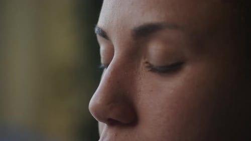 Closed Female Eyes Extreme Close Up Side View