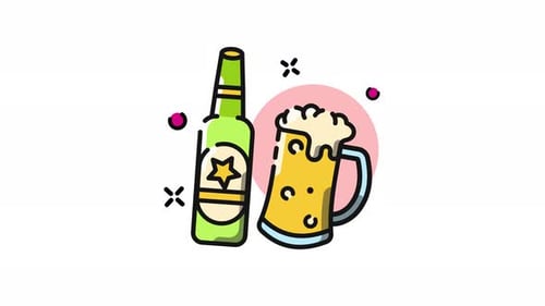 Flat Design Beer Bottle and Mug Celebration Animation