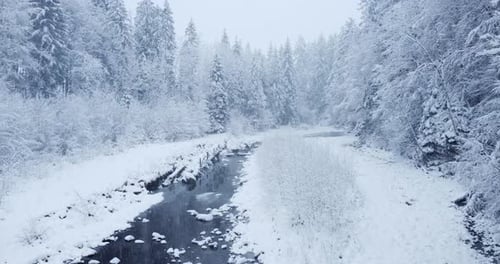 Incredible Winter Wonderland A Snowy River Landscape Surrounded By Tranquil Beauty and Serenity
