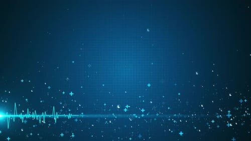 Digital Heartbeat Line Animation with Medical Crosses on Grid Background