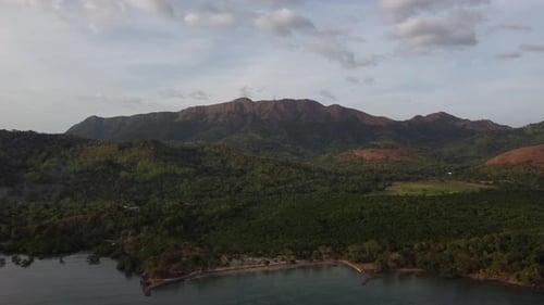 Aerial video over islands in the evening in Coron Island