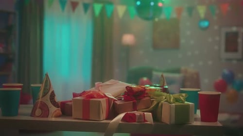 Birthday Presents and Party Decorations Indoors
