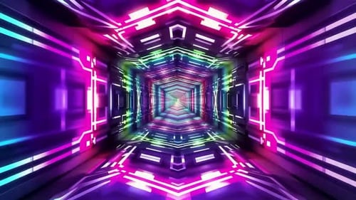 Futuristic Cyberpunk Neon Tunnel VJ Loop Motion Background