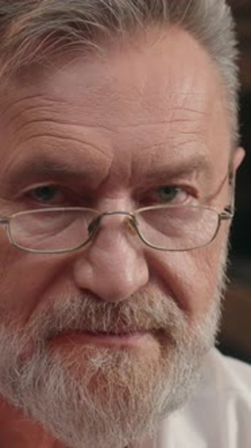 Portrait in Office Old Senior Caucasian Business Man Serious Looking at Camera in Workplace Retired
