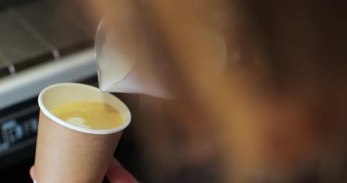 Professional Man Making Pouring Stream Milk with Latte