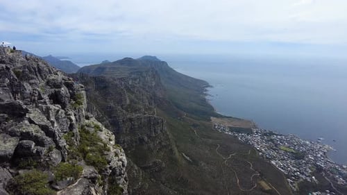 Camps Bay And Twelve Apostles Ridges View From The Table Mountain In Cape Town, South Africa. Aerial