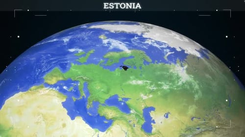 3D Earth Globe with Digital Overlay Highlighting Estonia