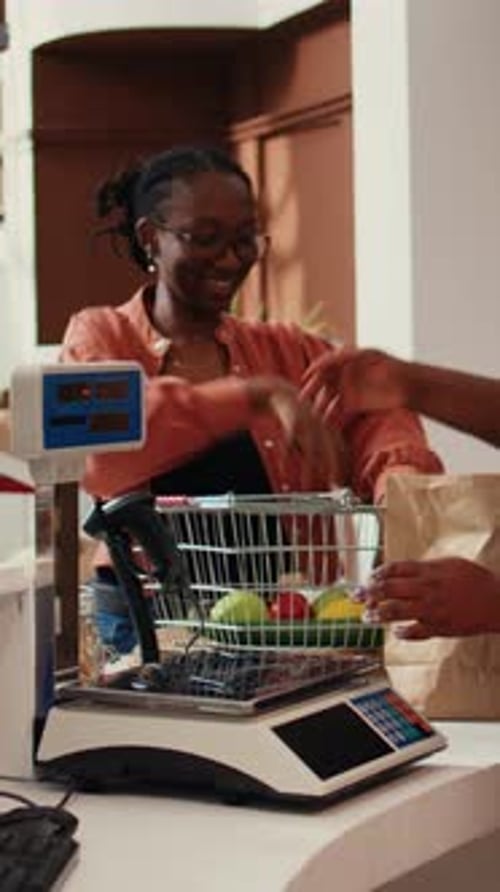 Grocery Customer Buying Fruits and Vegetables