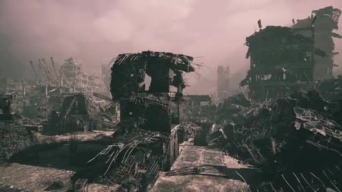 Ruins of a Once Vibrant City Emerge Under a Cloudy Sky