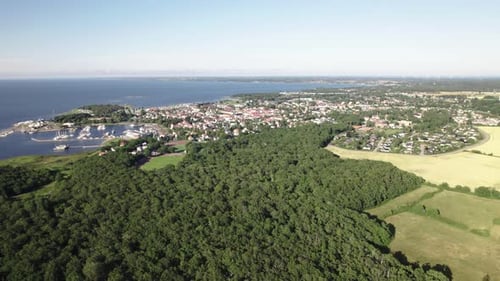 Fly towards Borgholm on Öland, summertime