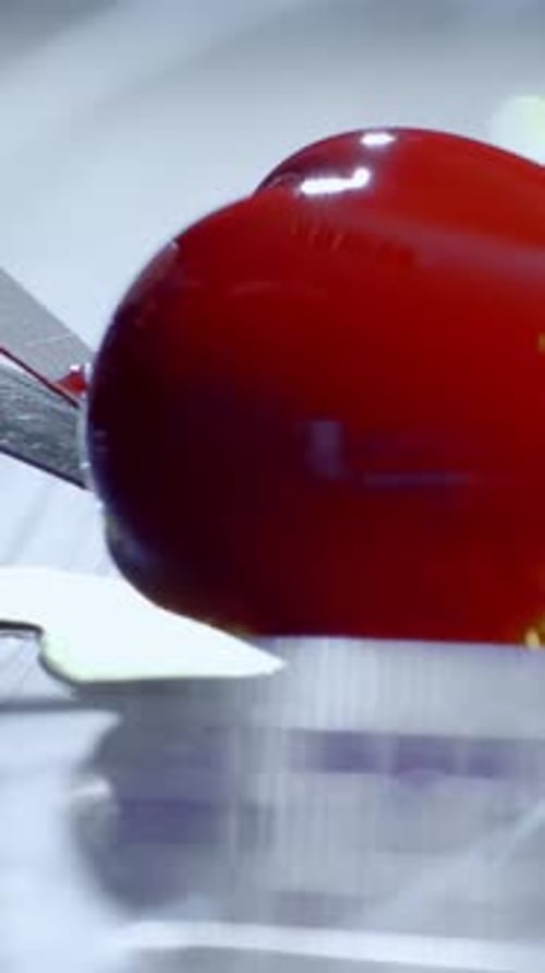 Slicing Red Bell Pepper on Cutting Board