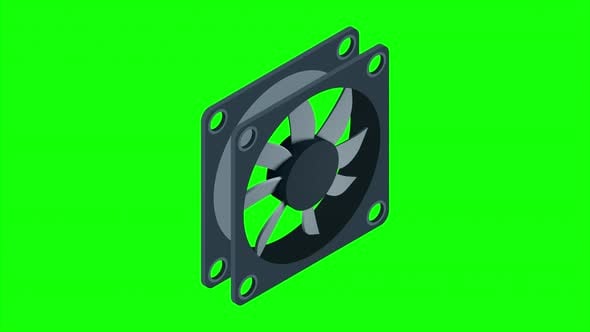 Isometric computer fan animation. Computer fan cooler. Isometric of PC ...