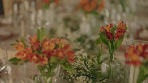 Wedding Table Decorations with Flowers and Glassware