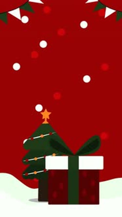 Flat Design Christmas Tree and Gift Vertical Animation