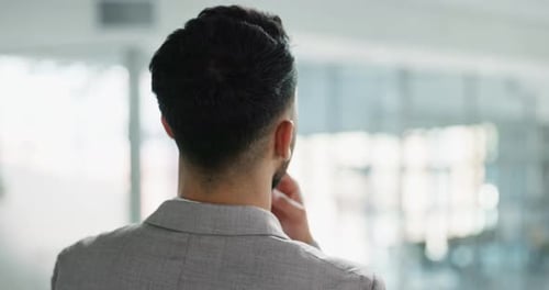 Business man, thinking and back in a office with entrepreneur, planning and professional job