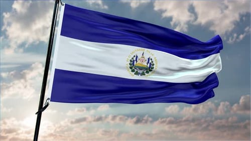 El Salvador National Flag Waving Loop with Realistic Fabric