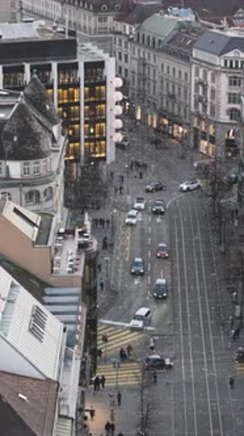 Aerial view of urban scenes in the city of Zurich, Switzerland