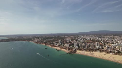 Concept of Popular Destinations for Beach Holidays Aerial View of the Mediterranean Coast Algarve