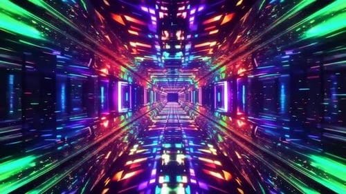 4K-Neon-SciFi-Tunnelschleife bewegt sich durch eine lebendige Futuristik