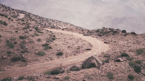 Winding Dirt Road Through the Rugged Pamir Mountains in Tajikistan
