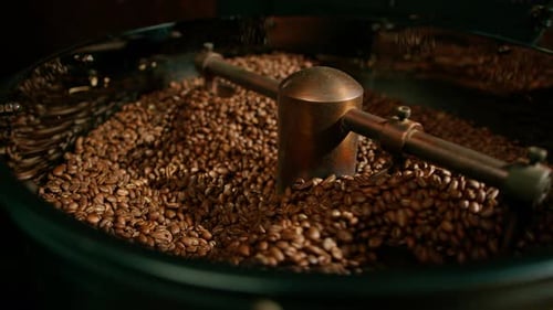 Coffee production the process of roasting fresh coffee beans the beans are mixed and cooled