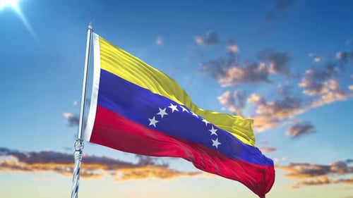 Venezuela National Flag Waving Animation with Sky Background