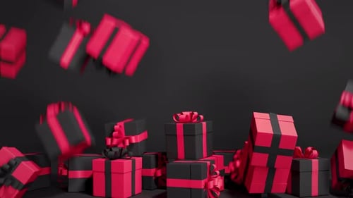 Dynamic Falling Black and Red Gift Boxes Animation