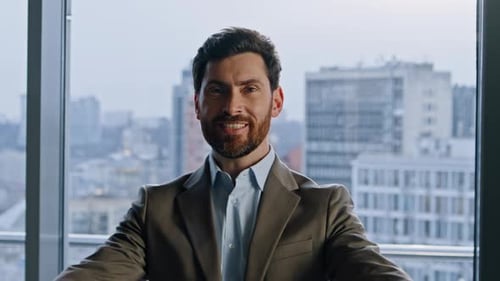 Successful Businessman Celebrating Victory in City Office