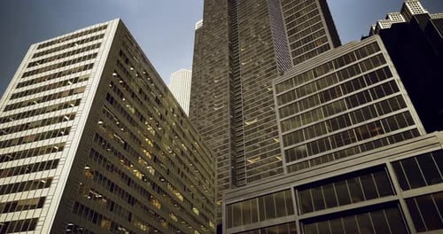 Skyscrapers Rise Against a Dusky Sky in an Urban Landscape