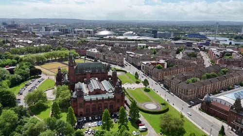Aerial view of West End district in Glasgow, Scotland, United Kingdom