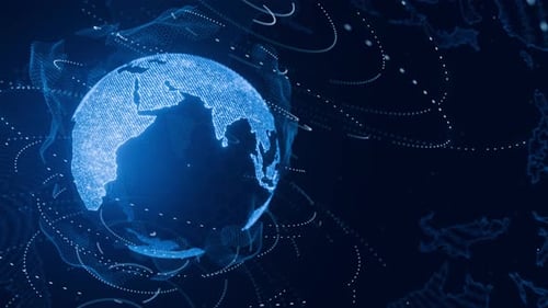 VJ loop. Rotating globe as a hologram. Technological hologram in the form of a rotating earth. News