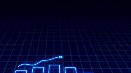 Animated Neon Growth Bar Chart and Line Graph