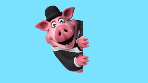 Fun 3D cartoon pig with a sign (with alpha channel)